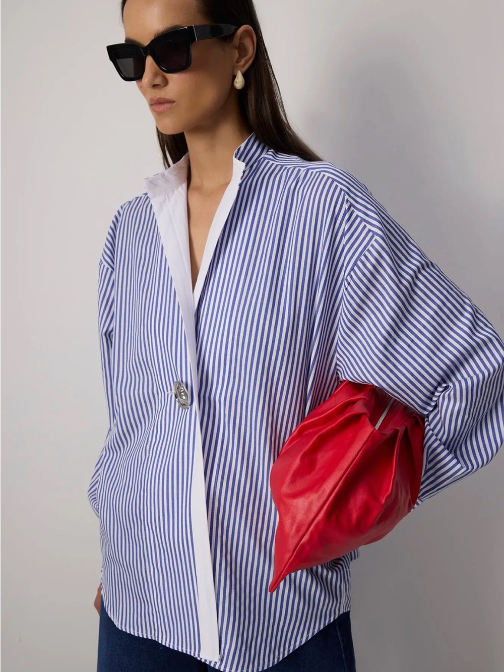 Striped Asymmetric Tunic Shirt - Cotton Blend Oversized